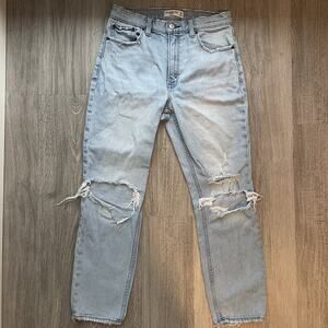 Abercrombie & Fitch Women's The Mom High Rise Jeans 28 Distressed Light Wash